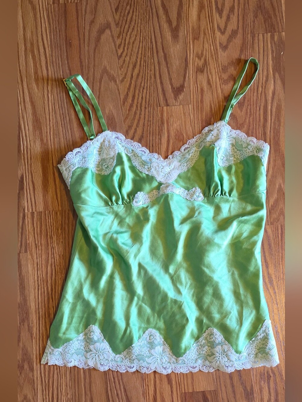 Express, Green Silk And Lace Cami Top, Y2K